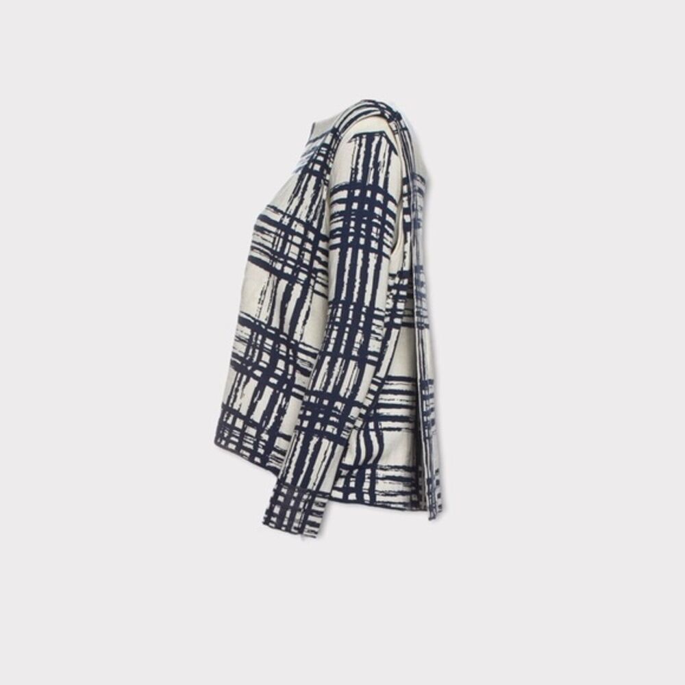 Balenciaga cream and blue plaid 100% Silk Sweater top Size 6‎ - Picture 2 of 4